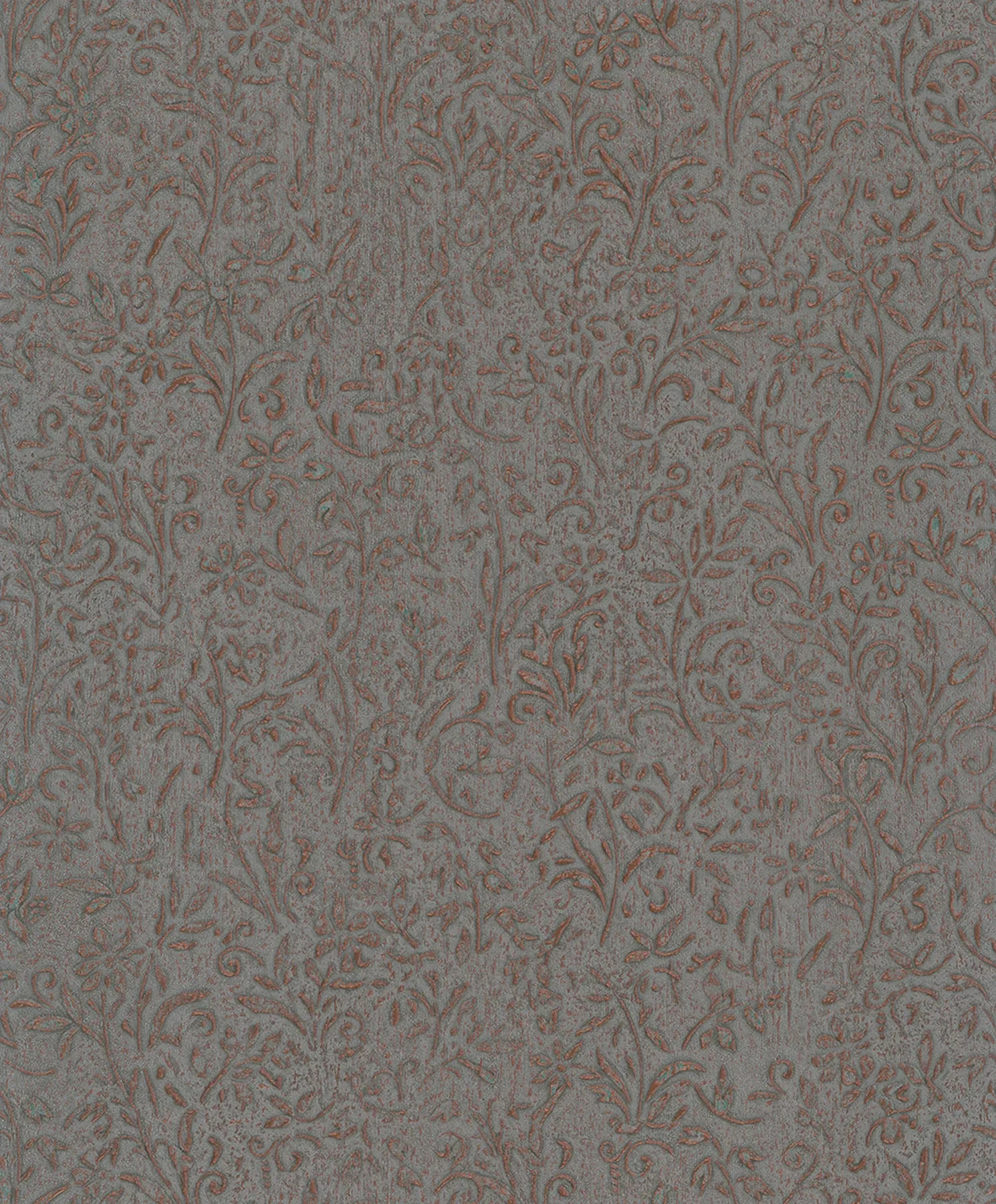 MA35534 | Sculpted Floral Copper Relief Wallpaper