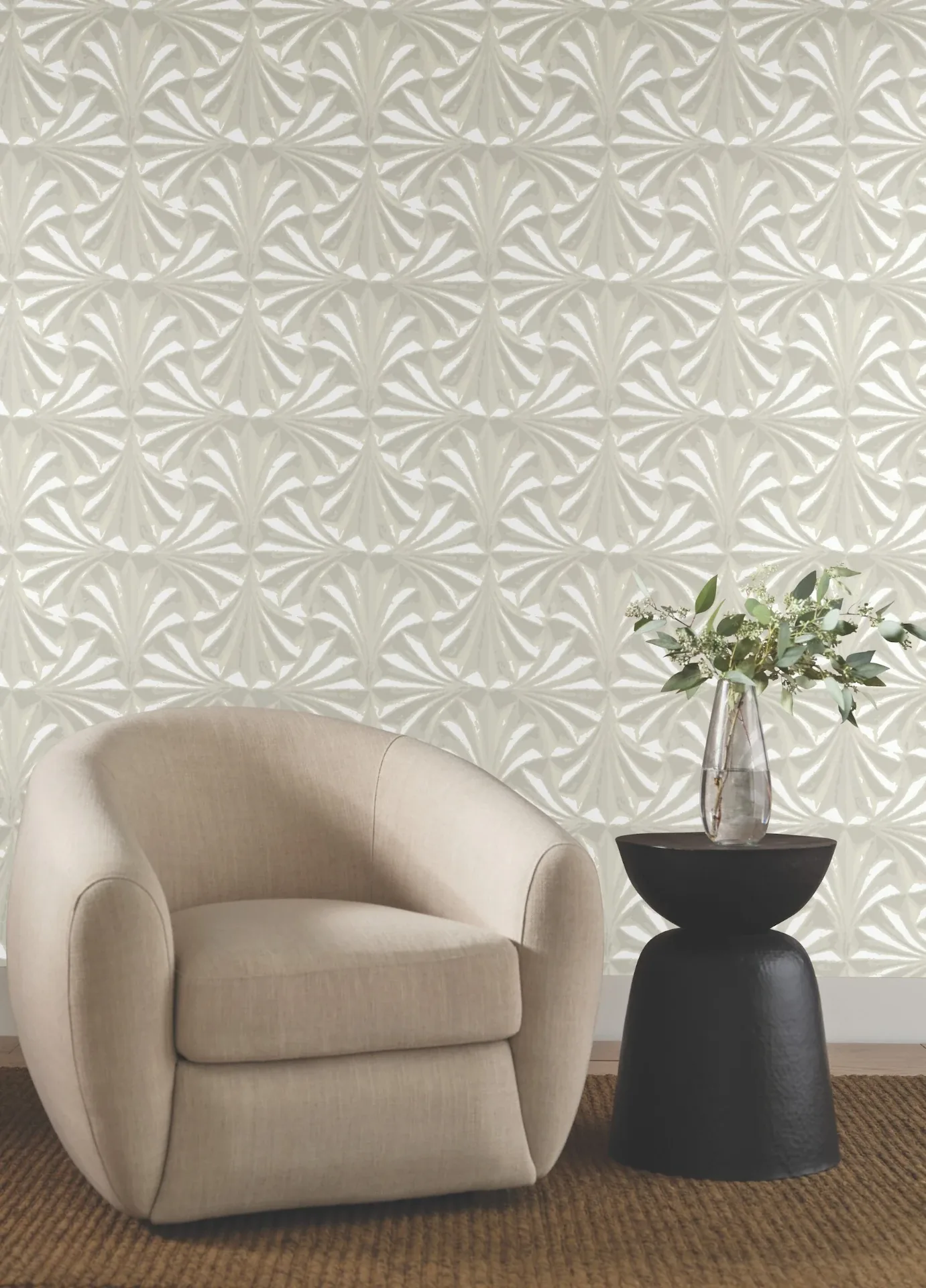 York Designer Series Sculpted Ivory Fans Wallpaper | Wallpaper Twins York Designer Series Sculpted Ivory Fans Wallpaper - SKU NT6129