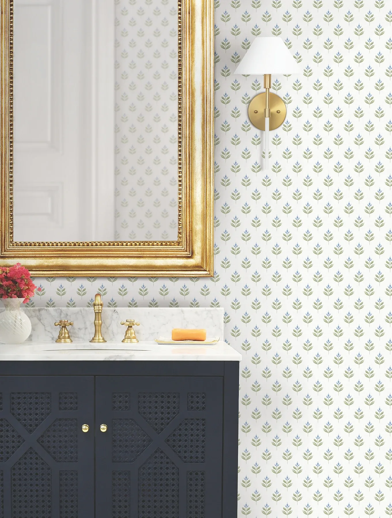 York Designer Series Serene Villa Moss Floral Stamp Wallpaper - SKU LL3237