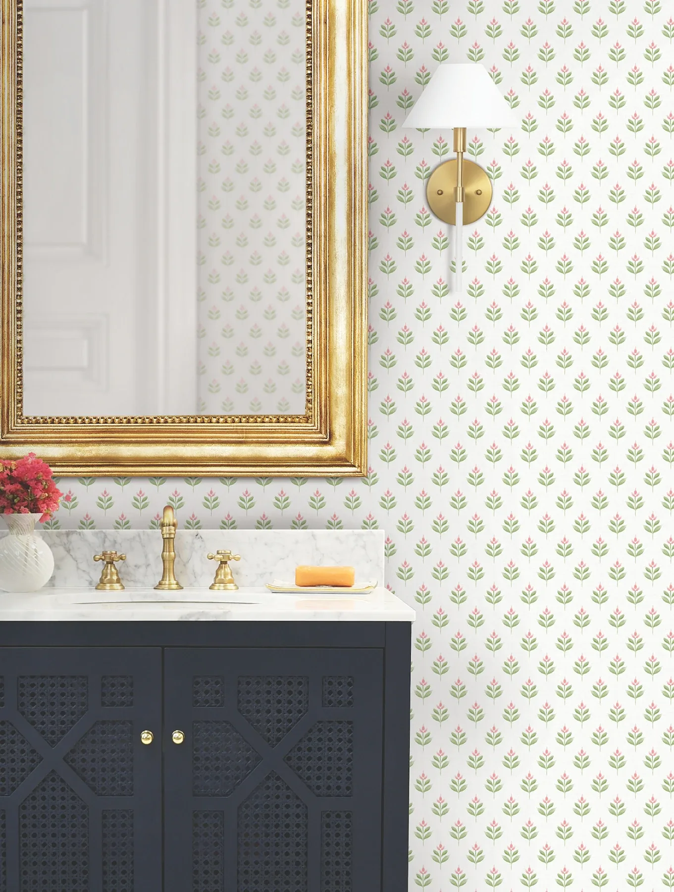 York Designer Series Serene Villa Pink Floral Stamp Wallpaper | Wallpaper Twins York Designer Series Serene Villa Pink Floral Stamp Wallpaper - SKU LL3236