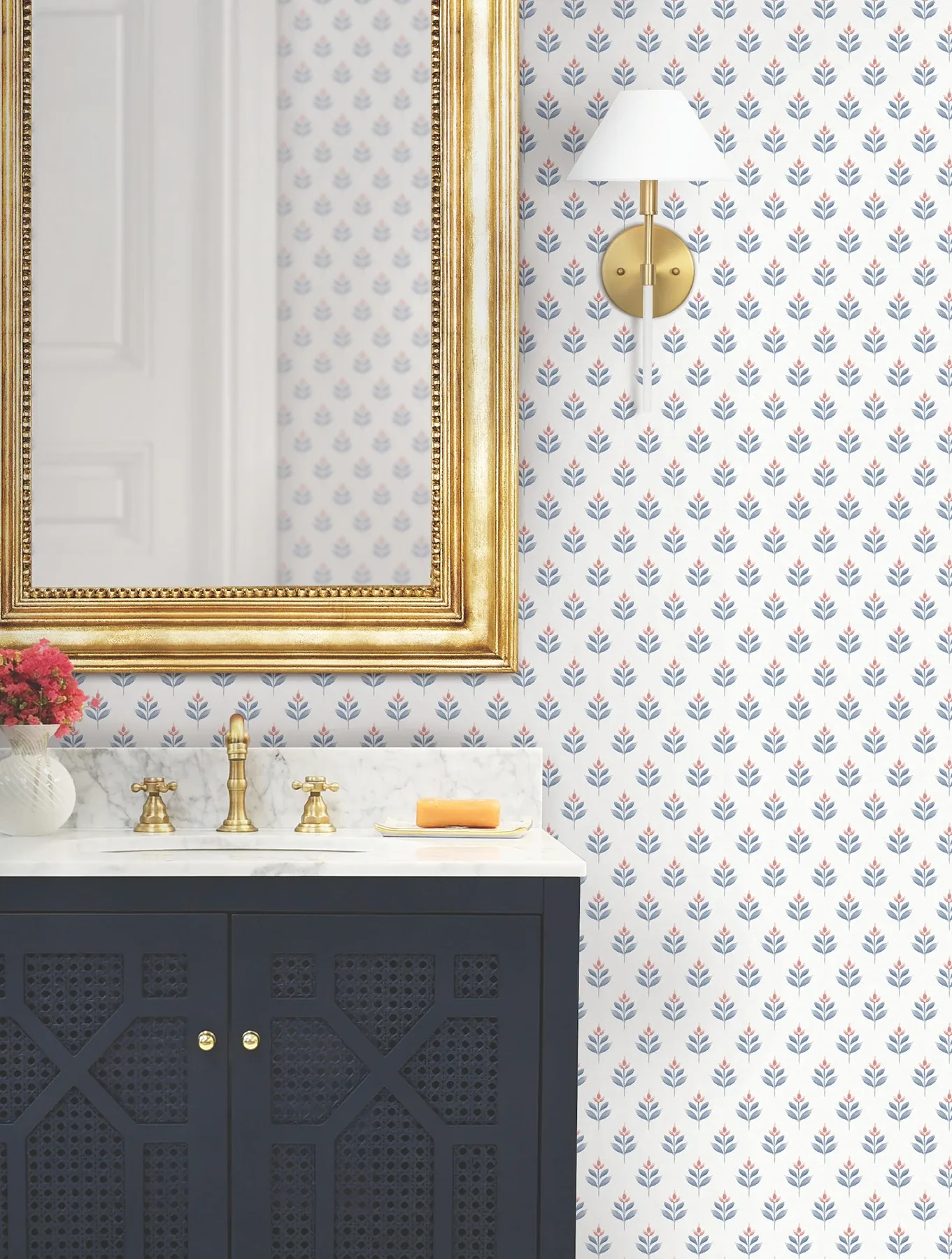 York Designer Series Serene Villa Red Floral Stamp Wallpaper - SKU LL3235