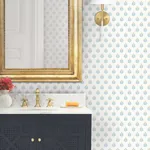 York Designer Series Serene Villa Teal Floral Stamp Wallpaper - SKU LL3233