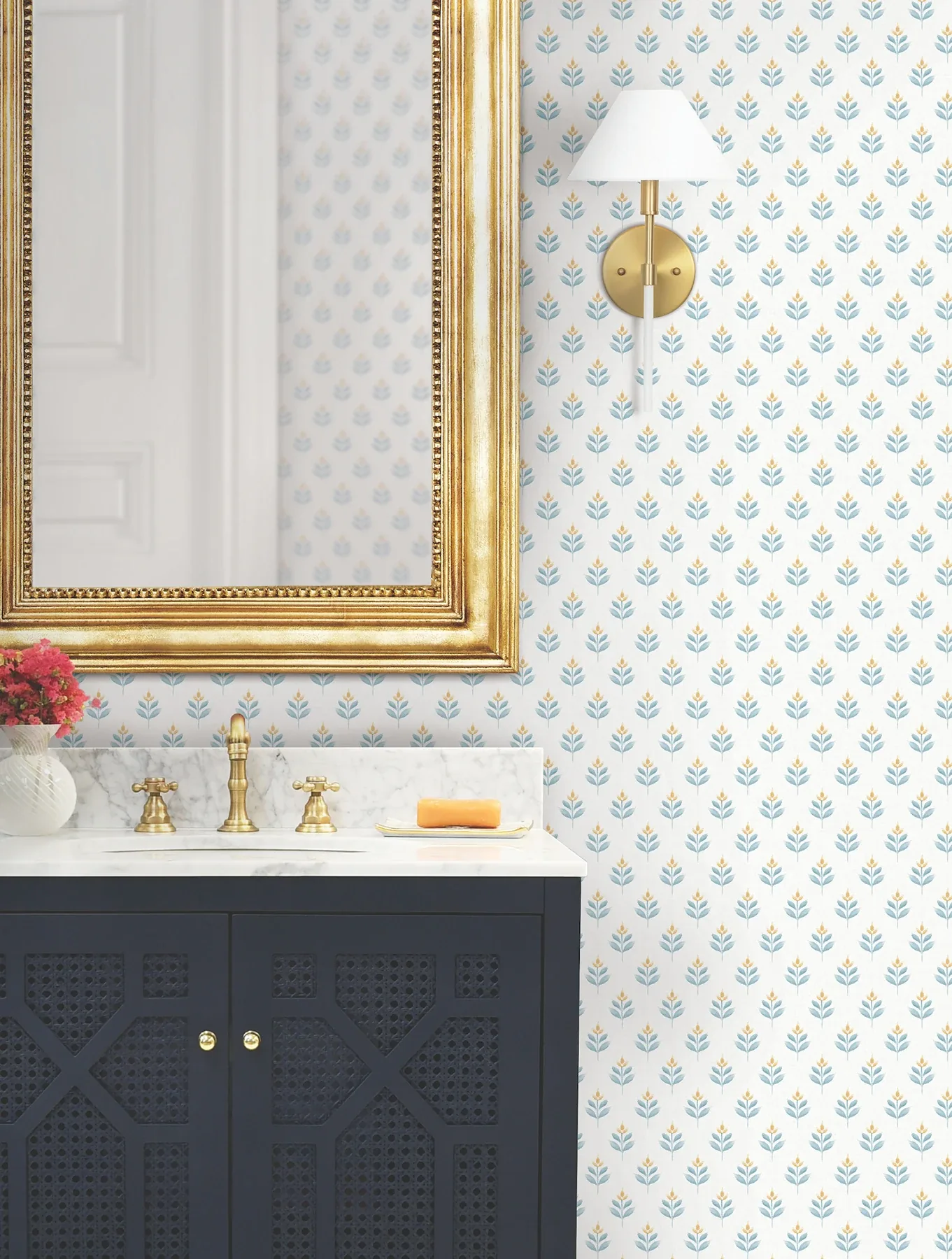 York Designer Series Serene Villa Teal Floral Stamp Wallpaper - SKU LL3233