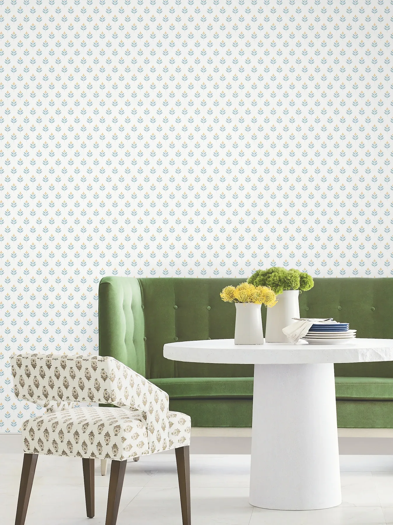 York Designer Series Serene Villa Teal Floral Stamp Wallpaper - SKU LL3233
