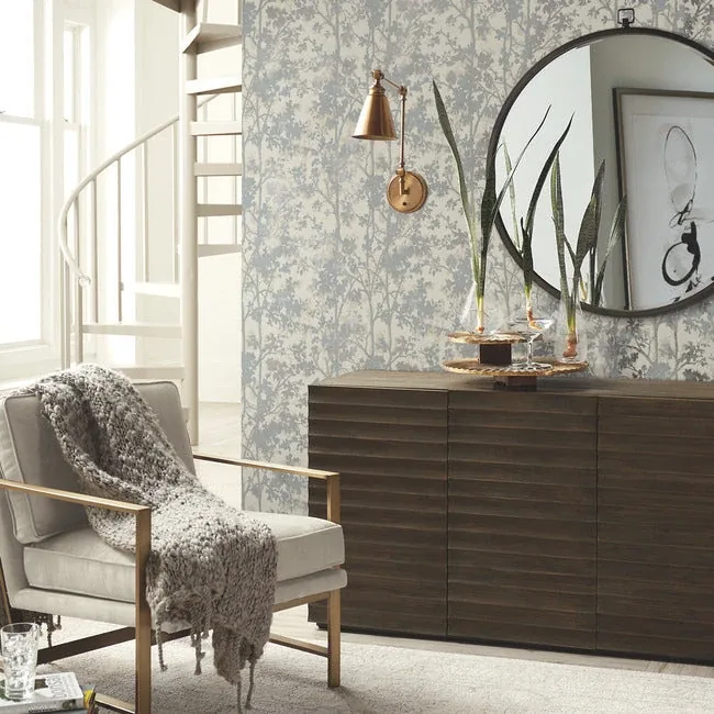 York Designer Series Shimmering Foliage Cream & Silver Wallpaper - SKU MD7141