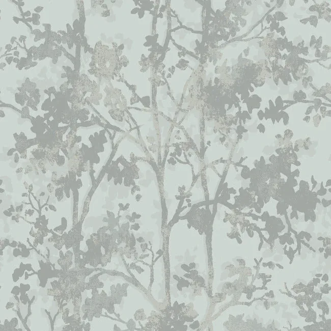 MD7142 | Shimmering Foliage Spa & Silver Wallpaper