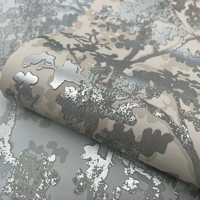 York Designer Series Shimmering Foliage Spa & Silver Wallpaper - SKU MD7142