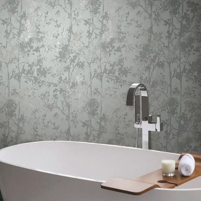 York Designer Series Shimmering Foliage Spa & Silver Wallpaper - SKU MD7142