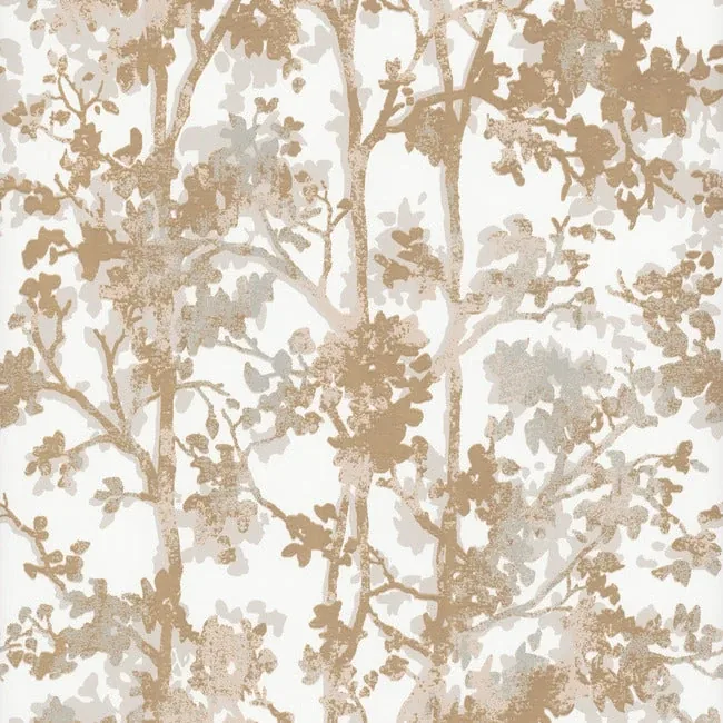 NW3583 | Shimmering Foliage White & Gold Wallpaper
