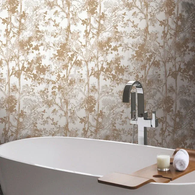 York Designer Series Shimmering Foliage White & Gold Wallpaper - SKU NW3583
