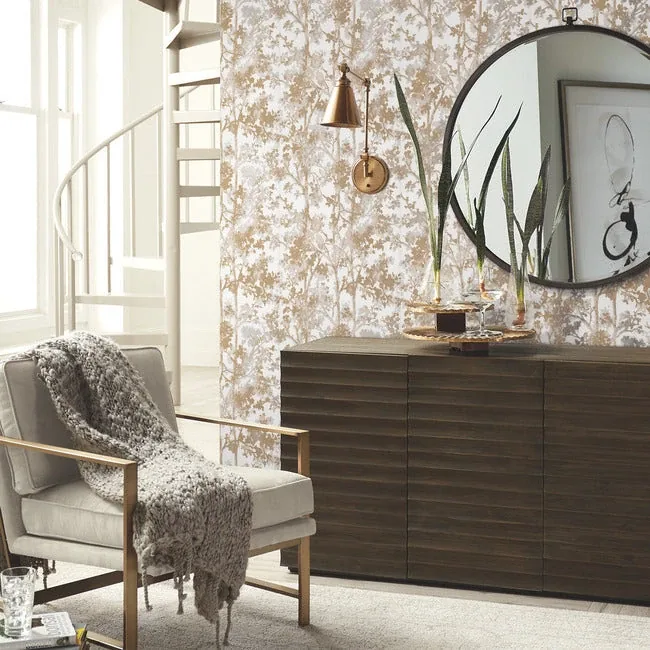 York Designer Series Shimmering Foliage White & Gold Wallpaper - SKU NW3583