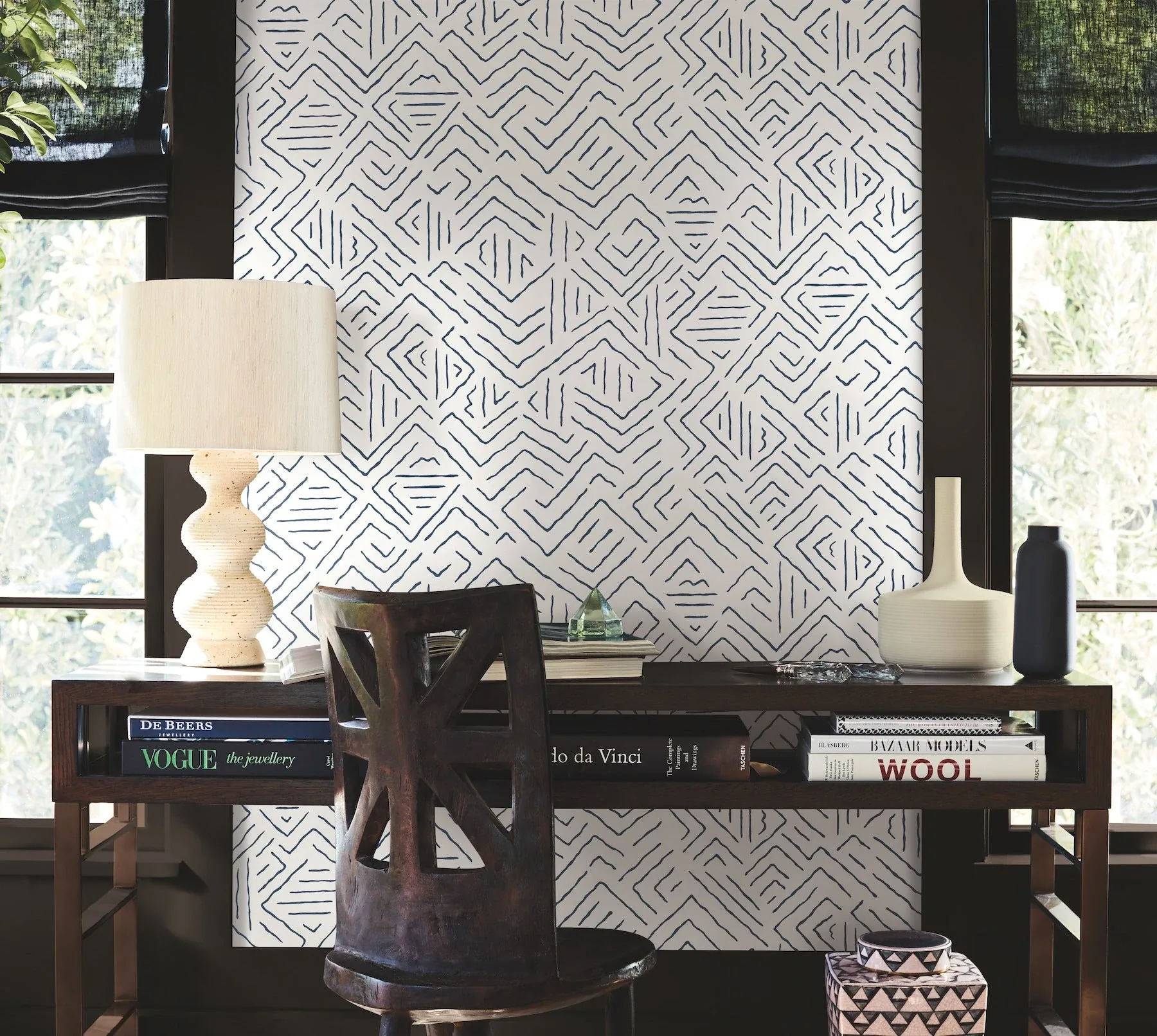 York Designer Series Sirih Navy Wallpaper - SKU AB3083