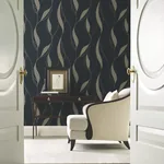 York Designer Series Society Hill Black Abstract Leaf Wallpaper - SKU VR1549