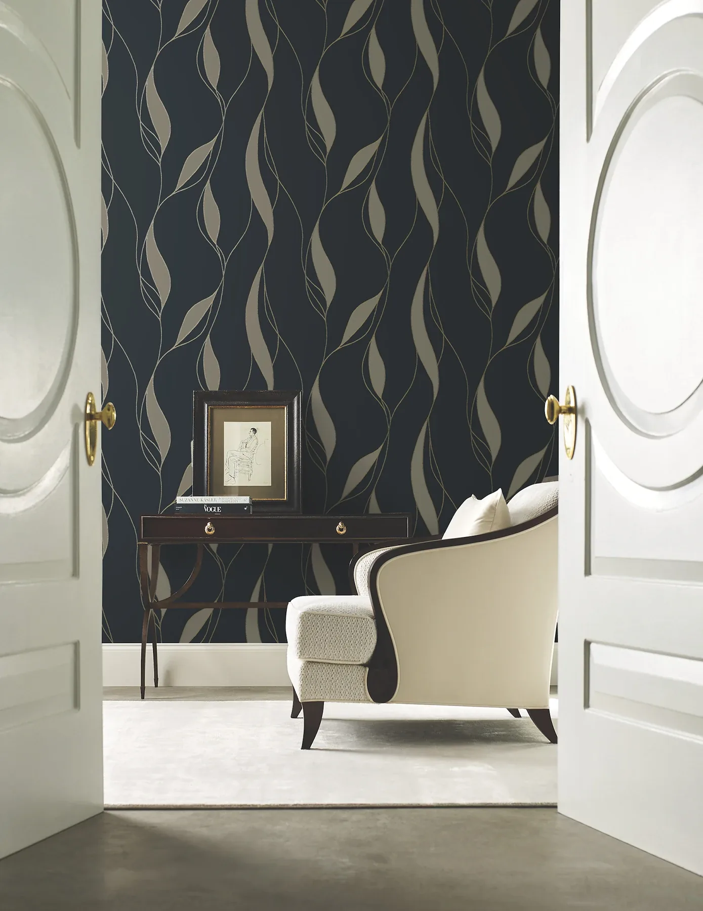 York Designer Series Society Hill Black Abstract Leaf Wallpaper - SKU VR1549