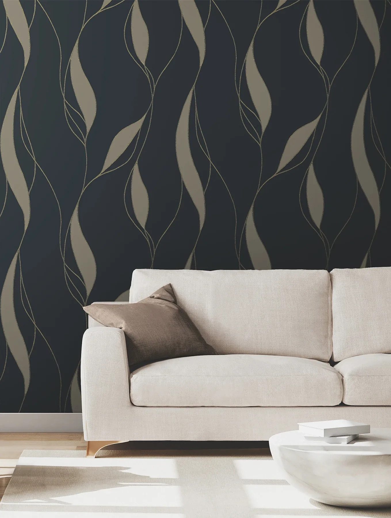 York Designer Series Society Hill Black Abstract Leaf Wallpaper - SKU VR1549