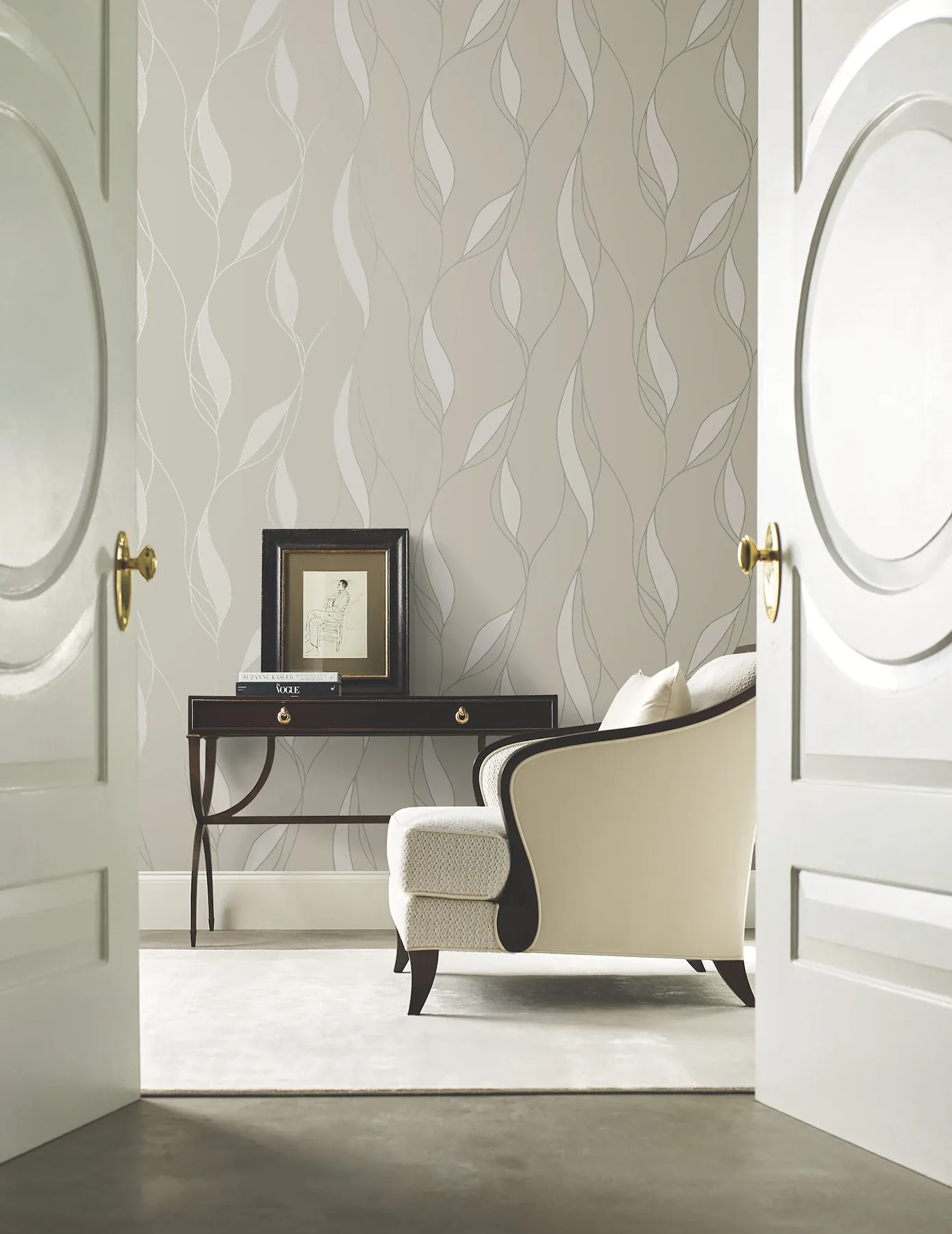 York Designer Series Society Hill Dove Abstract Leaf Wallpaper - SKU VR1550