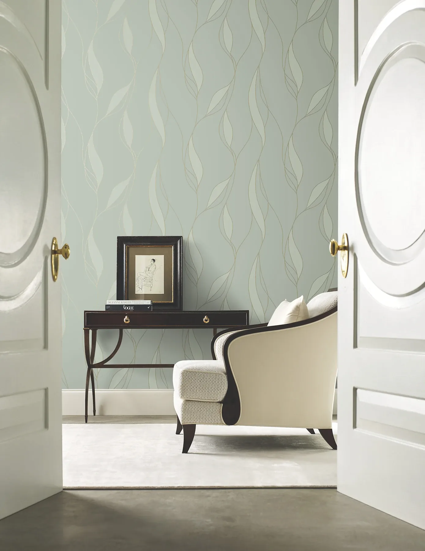 York Designer Series Society Hill Mint Abstract Leaf Wallpaper - SKU VR1547