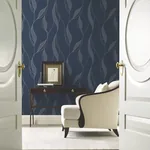 York Designer Series Society Hill Navy Abstract Leaf Wallpaper - SKU VR1548