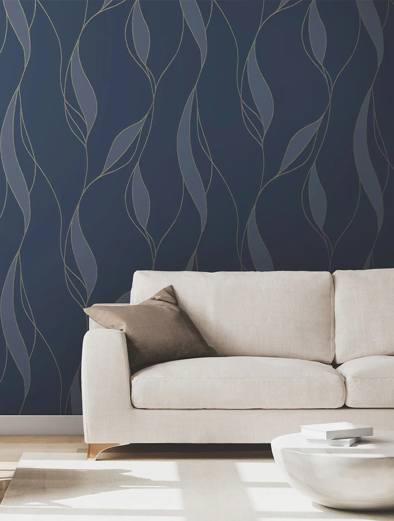 York Designer Series Society Hill Navy Abstract Leaf Wallpaper - SKU VR1548