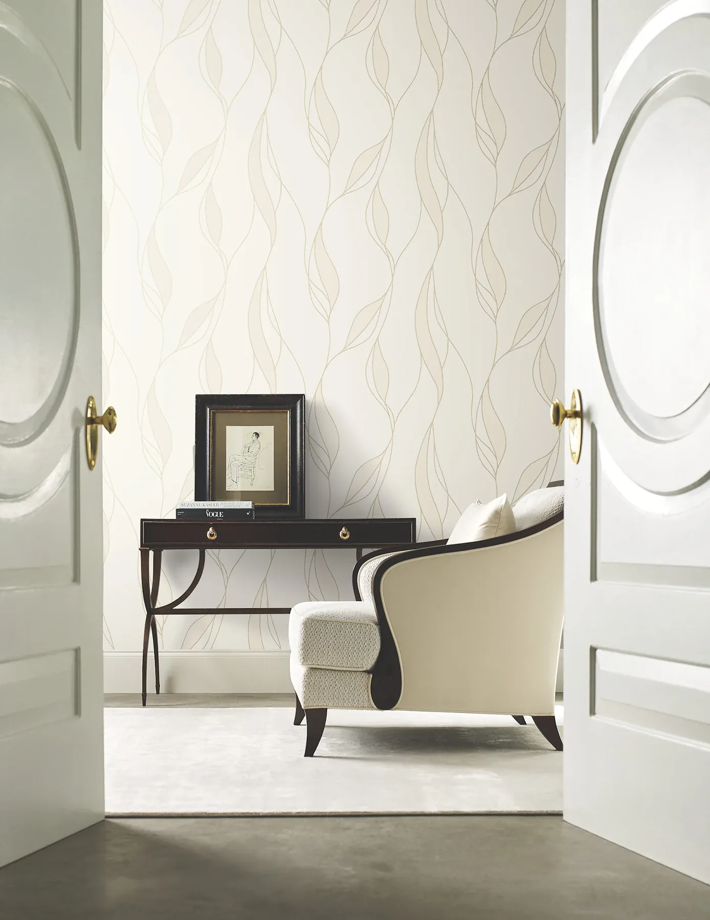 York Designer Series Society Hill White Abstract Leaf Wallpaper - SKU VR1546