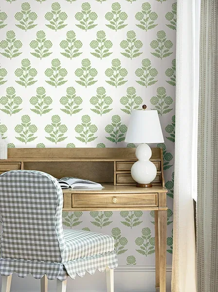 York Designer Series Souci Green Marigolds Wallpaper | Wallpaper Twins York Designer Series Souci Green Marigolds Wallpaper - SKU VP1436