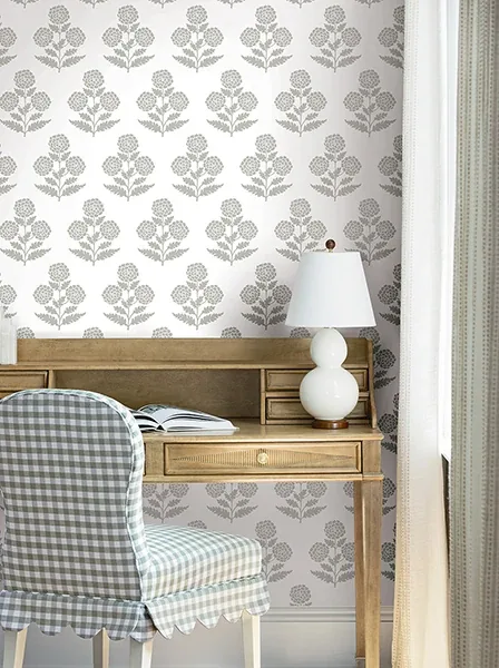 York Designer Series Souci Grey Marigolds Wallpaper - SKU VP1435