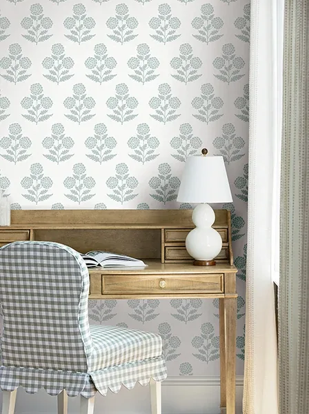 York Designer Series Souci Light Blue Marigolds Wallpaper - SKU VP1431