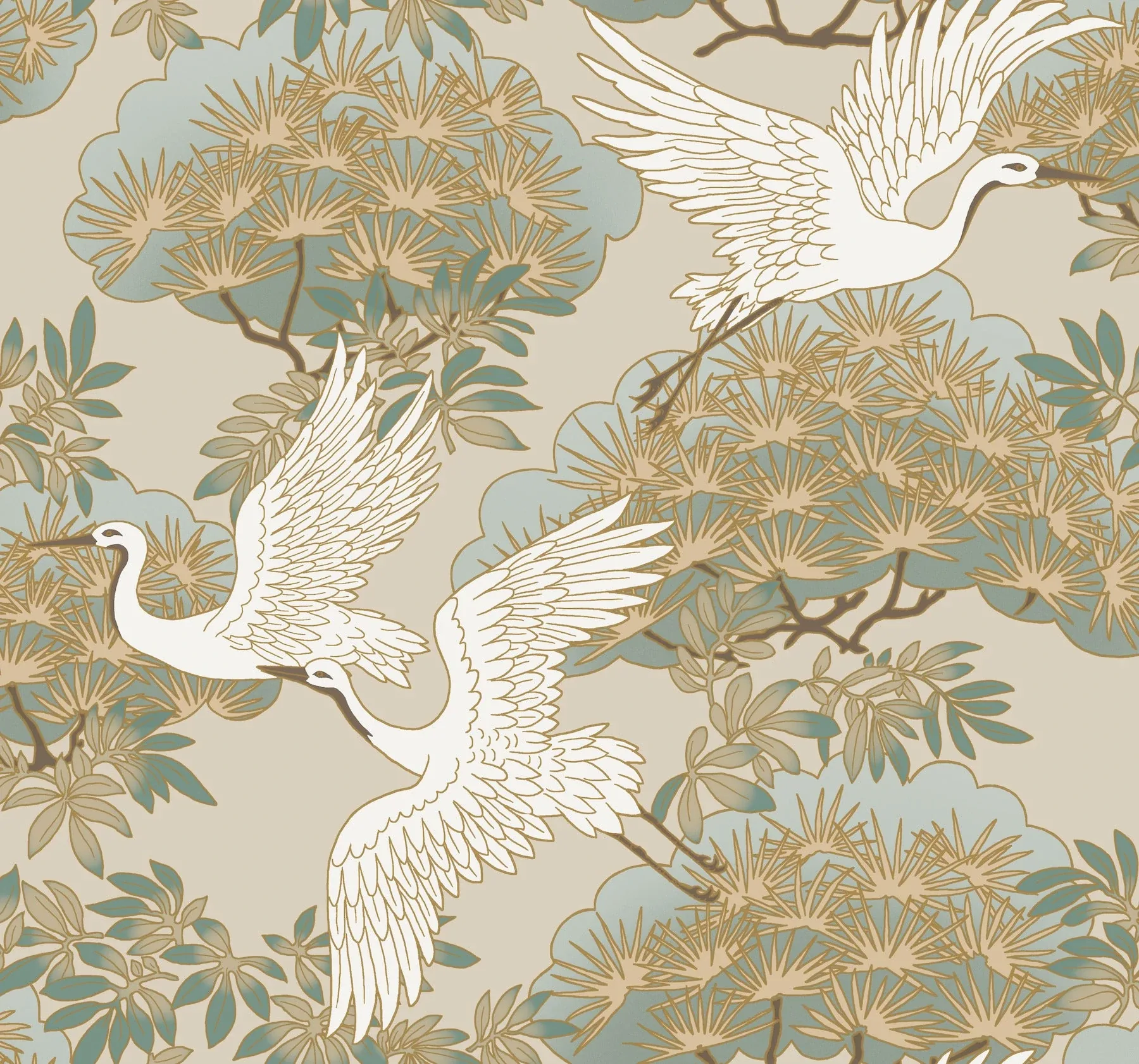 York Designer Series Sprig & Heron Beige Wallpaper - SKU ZA8009