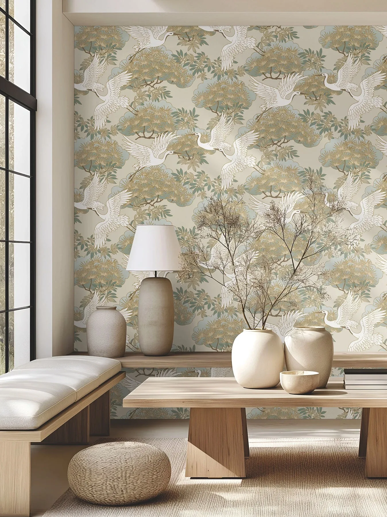 York Designer Series Sprig & Heron Beige Wallpaper | Wallpaper Twins York Designer Series Sprig & Heron Beige Wallpaper - SKU ZA8009