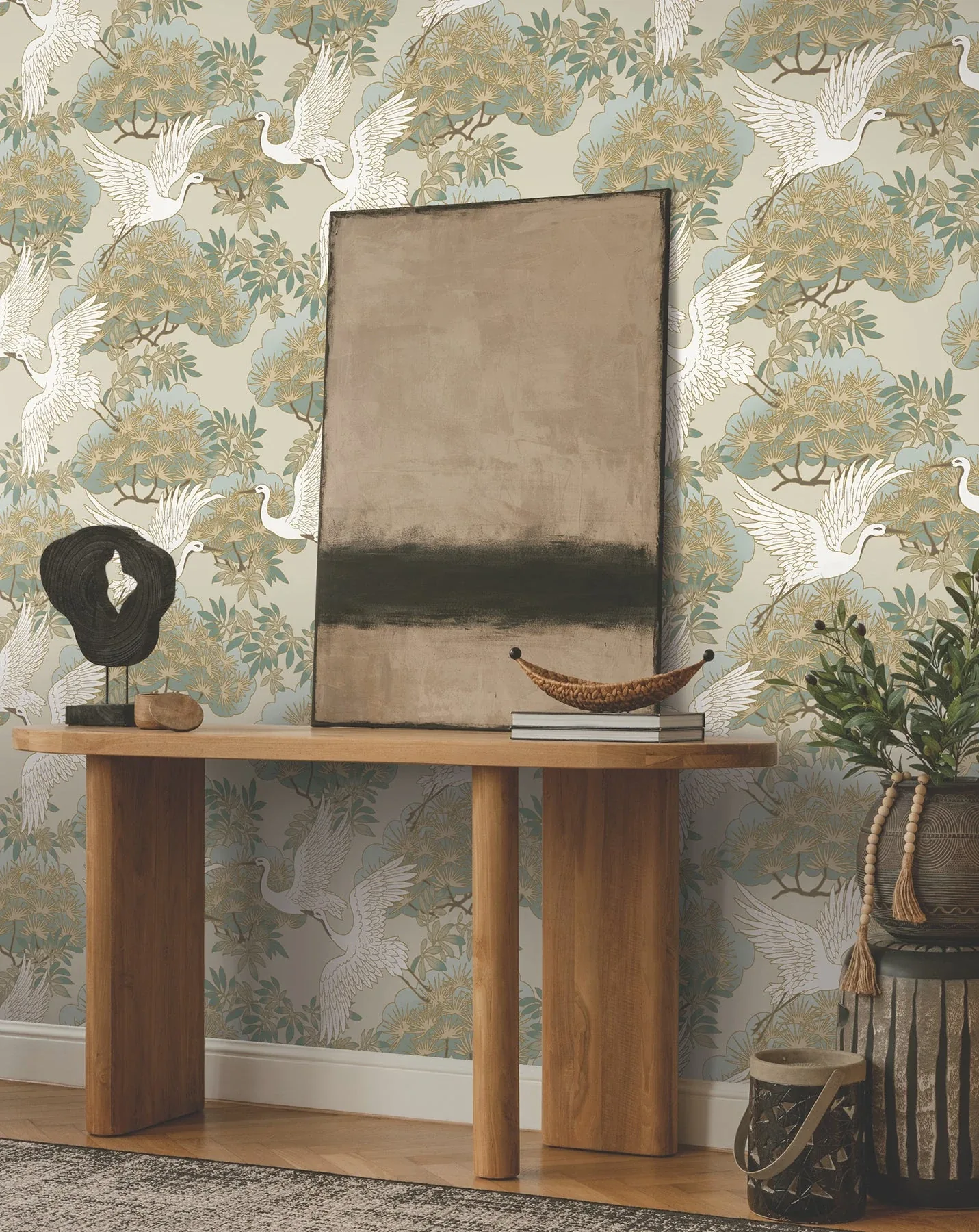 York Designer Series Sprig & Heron Beige Wallpaper | Wallpaper Twins York Designer Series Sprig & Heron Beige Wallpaper - SKU ZA8009