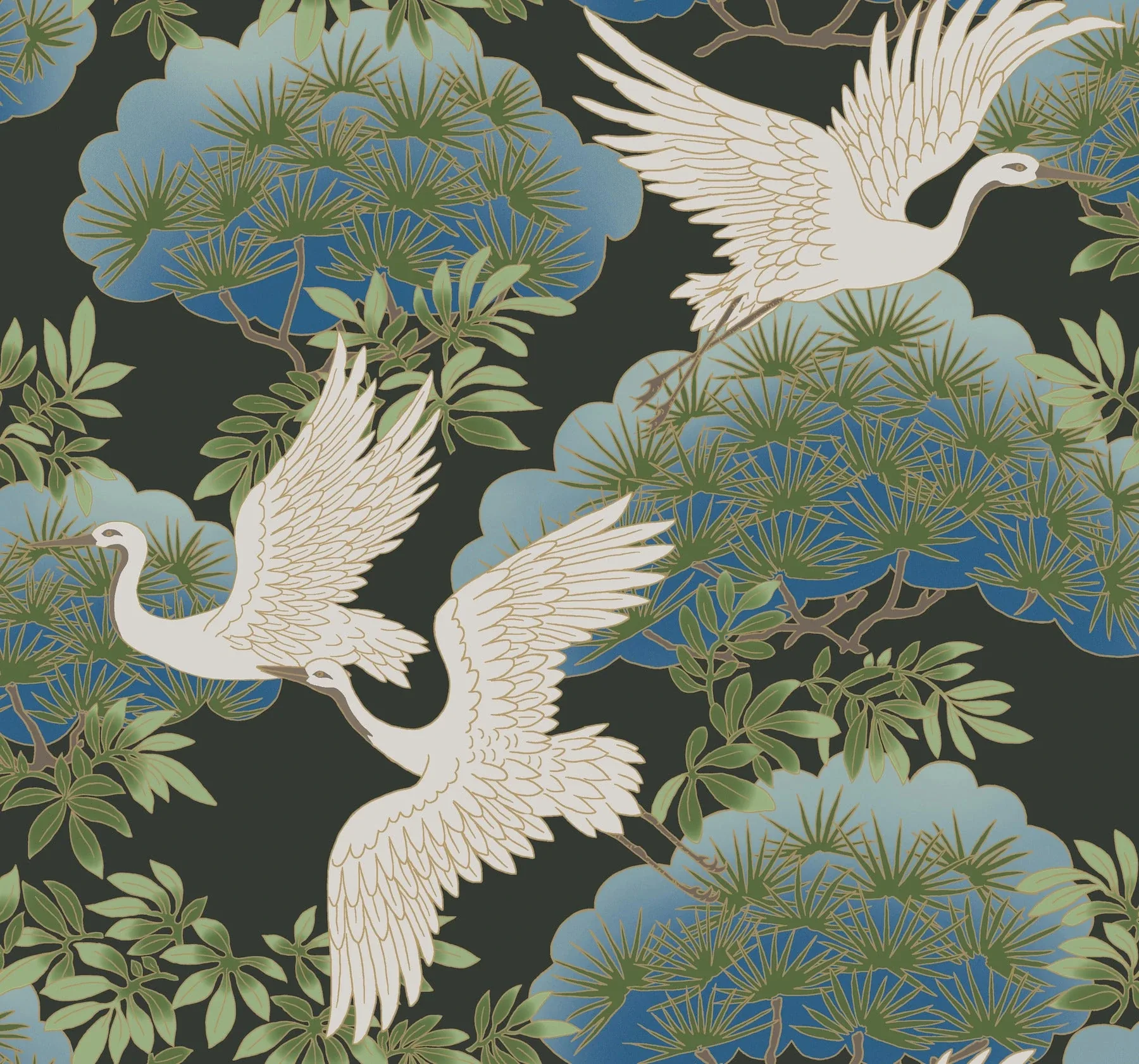 AF6593 | Sprig & Heron Black Wallpaper