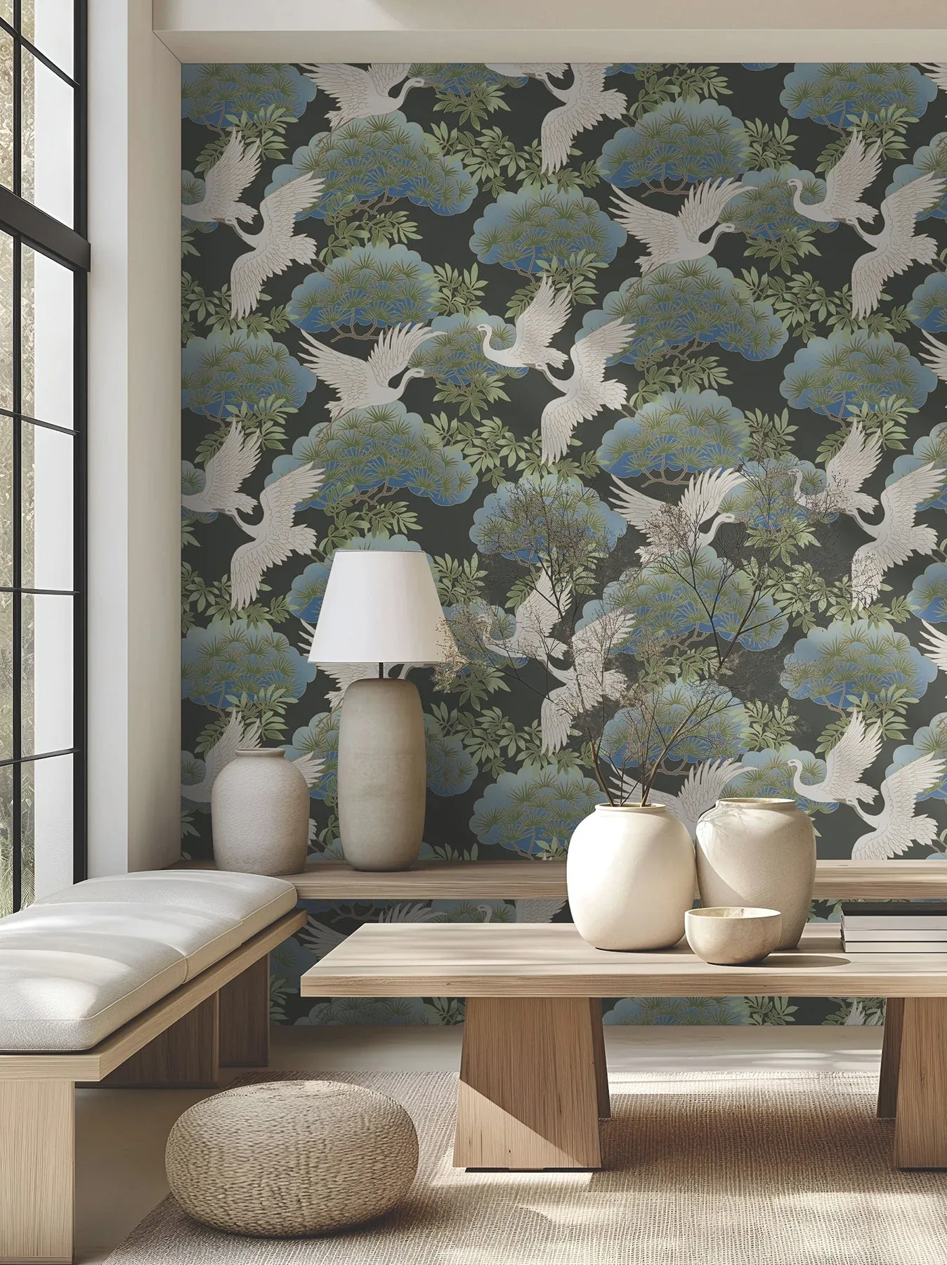 York Designer Series Sprig & Heron Black Wallpaper | Wallpaper Twins York Designer Series Sprig & Heron Black Wallpaper - SKU AF6593