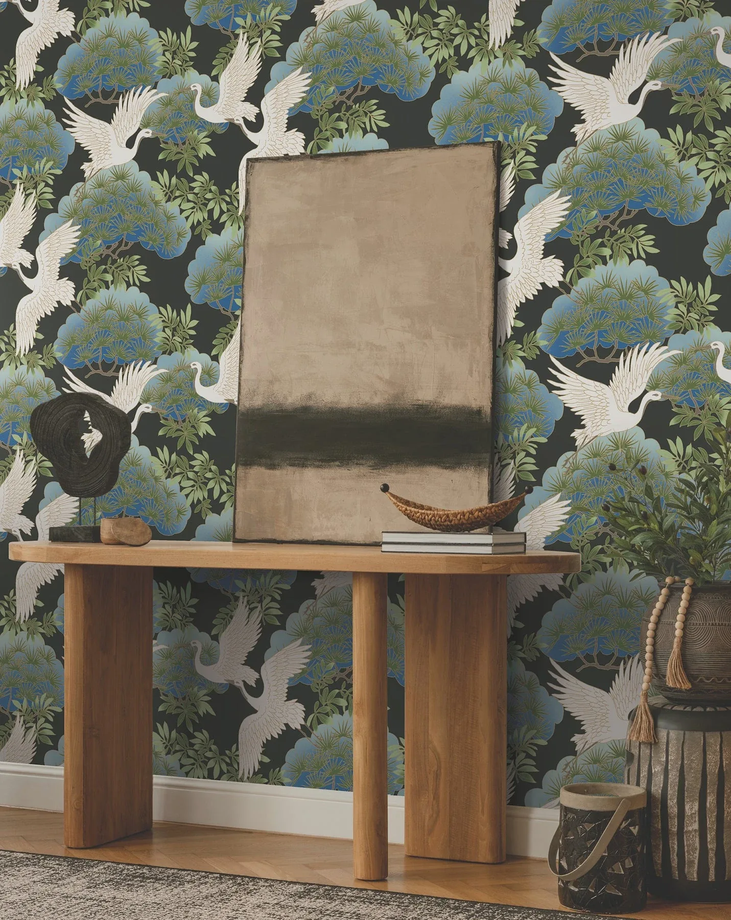 York Designer Series Sprig & Heron Black Wallpaper | Wallpaper Twins York Designer Series Sprig & Heron Black Wallpaper - SKU AF6593