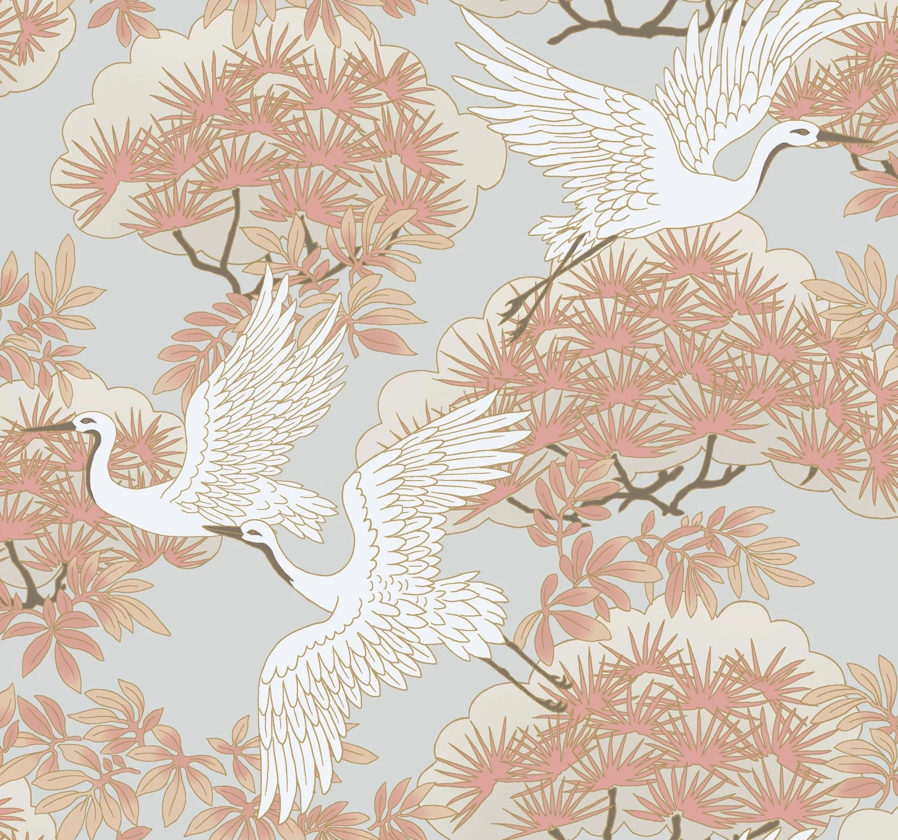 AF6590 | Sprig & Heron Coral Wallpaper