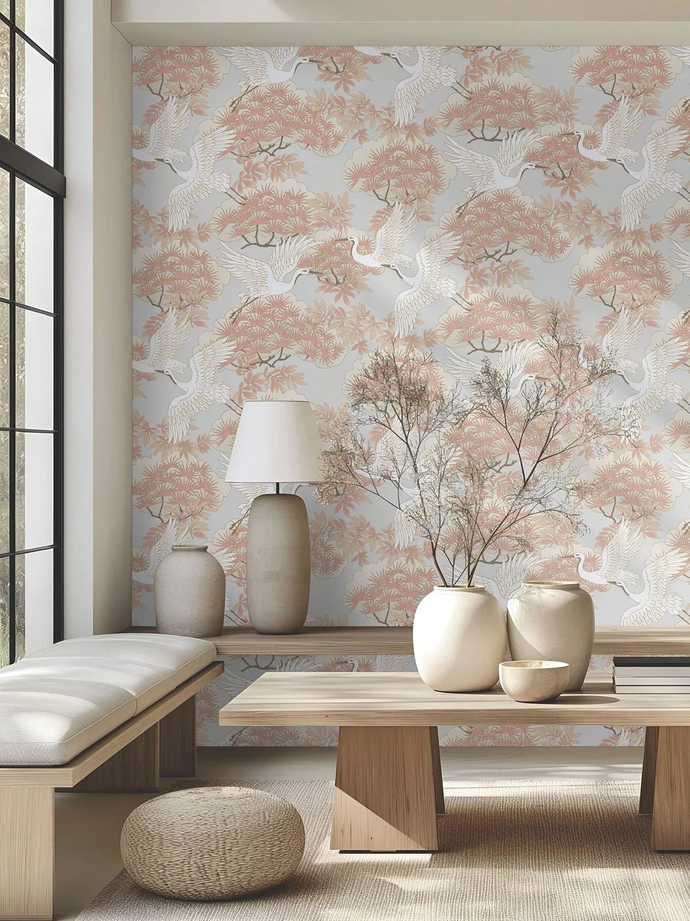 York Designer Series Sprig & Heron Coral Wallpaper - SKU AF6590