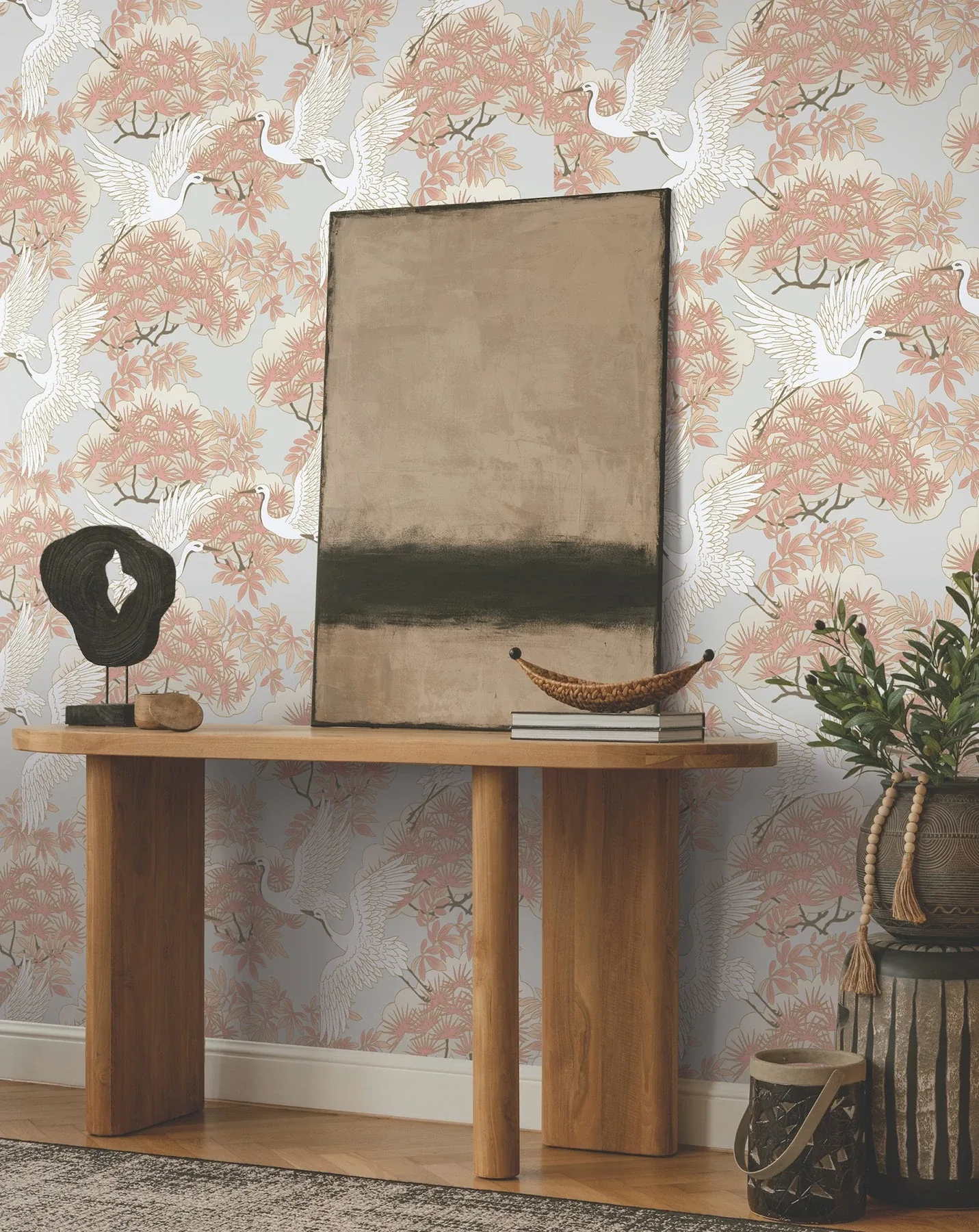 York Designer Series Sprig & Heron Coral Wallpaper - SKU AF6590