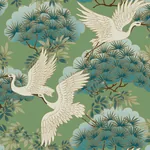 York Designer Series Sprig & Heron Green Wallpaper - SKU ZA8008