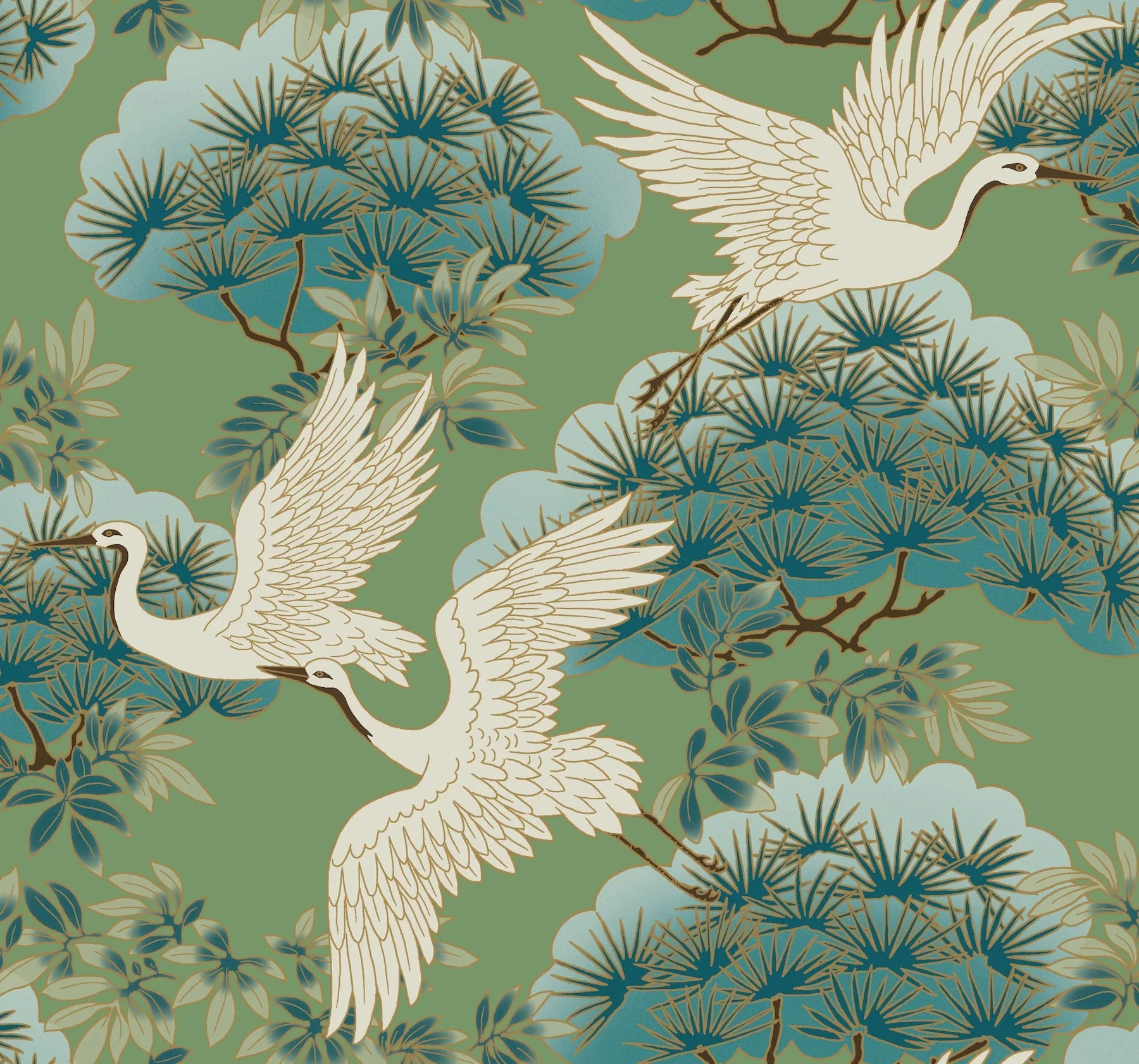 ZA8008 | Sprig & Heron Green Wallpaper