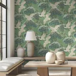 York Designer Series Sprig & Heron Green Wallpaper - SKU ZA8008