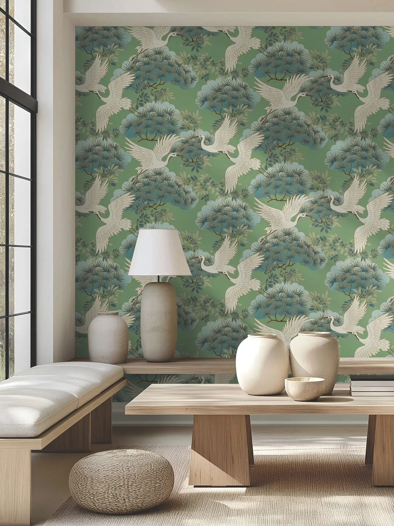 York Designer Series Sprig & Heron Green Wallpaper - SKU ZA8008