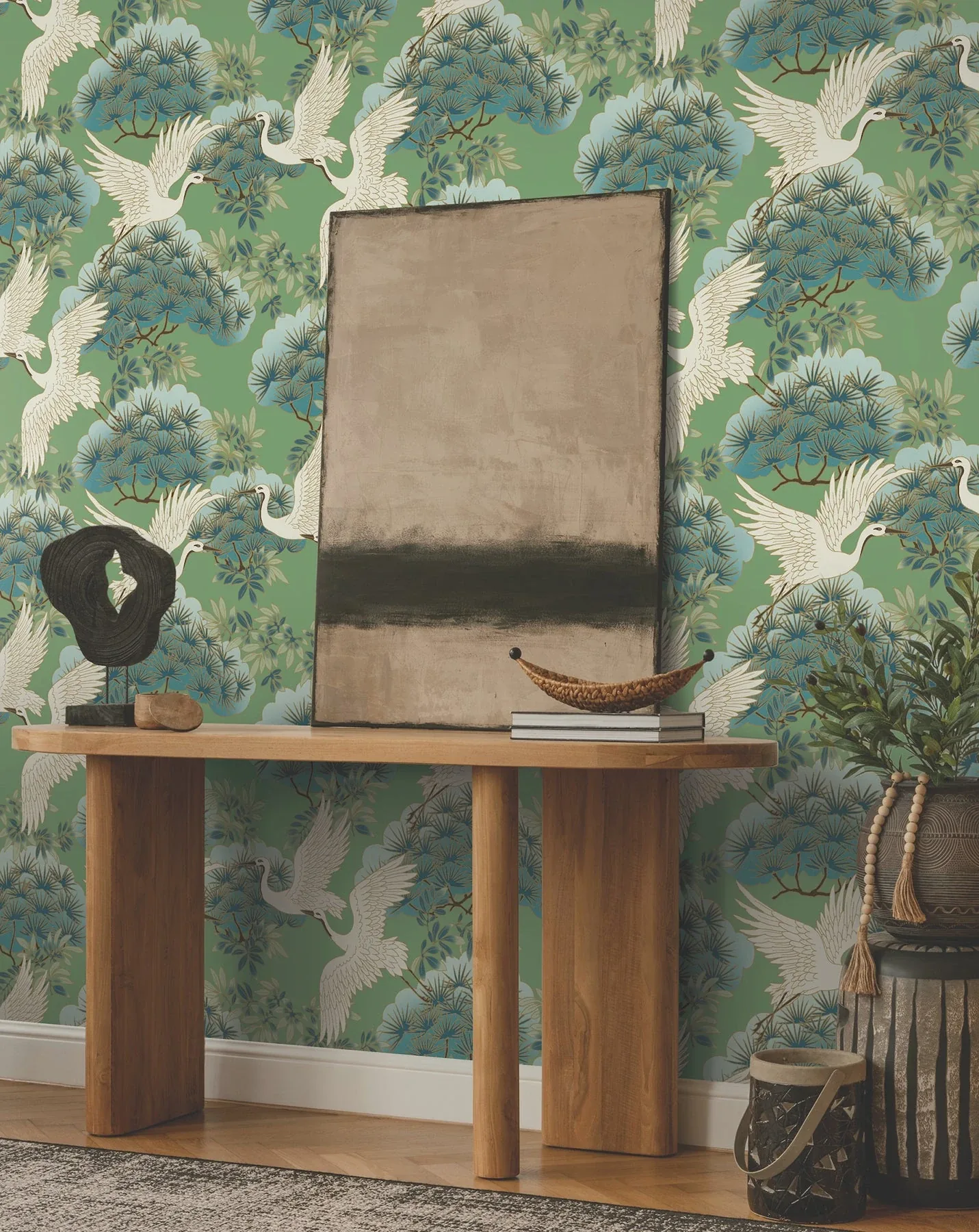 York Designer Series Sprig & Heron Green Wallpaper - SKU ZA8008
