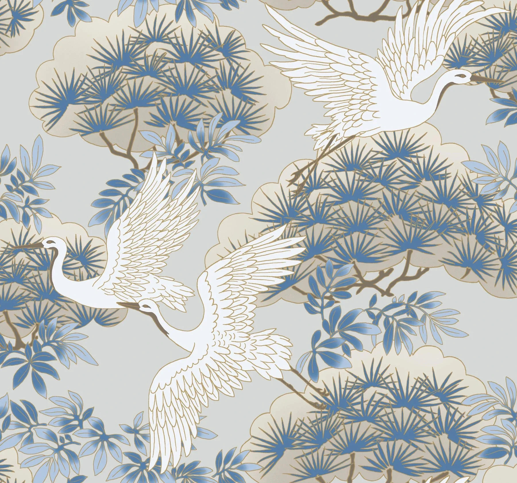 AF6591 | Sprig & Heron Light Blue Wallpaper