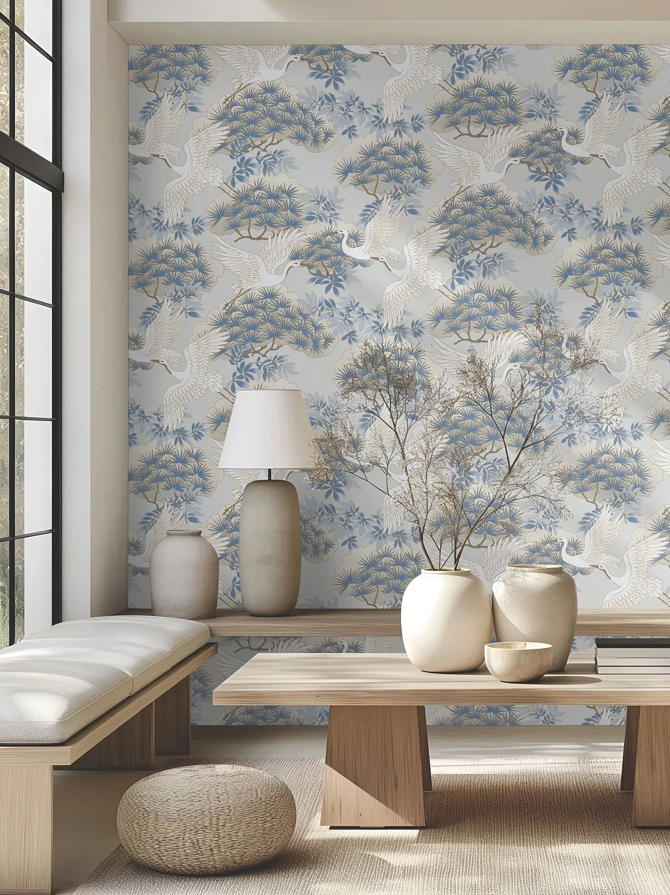 York Designer Series Sprig & Heron Light Blue Wallpaper | Wallpaper Twins York Designer Series Sprig & Heron Light Blue Wallpaper - SKU AF6591