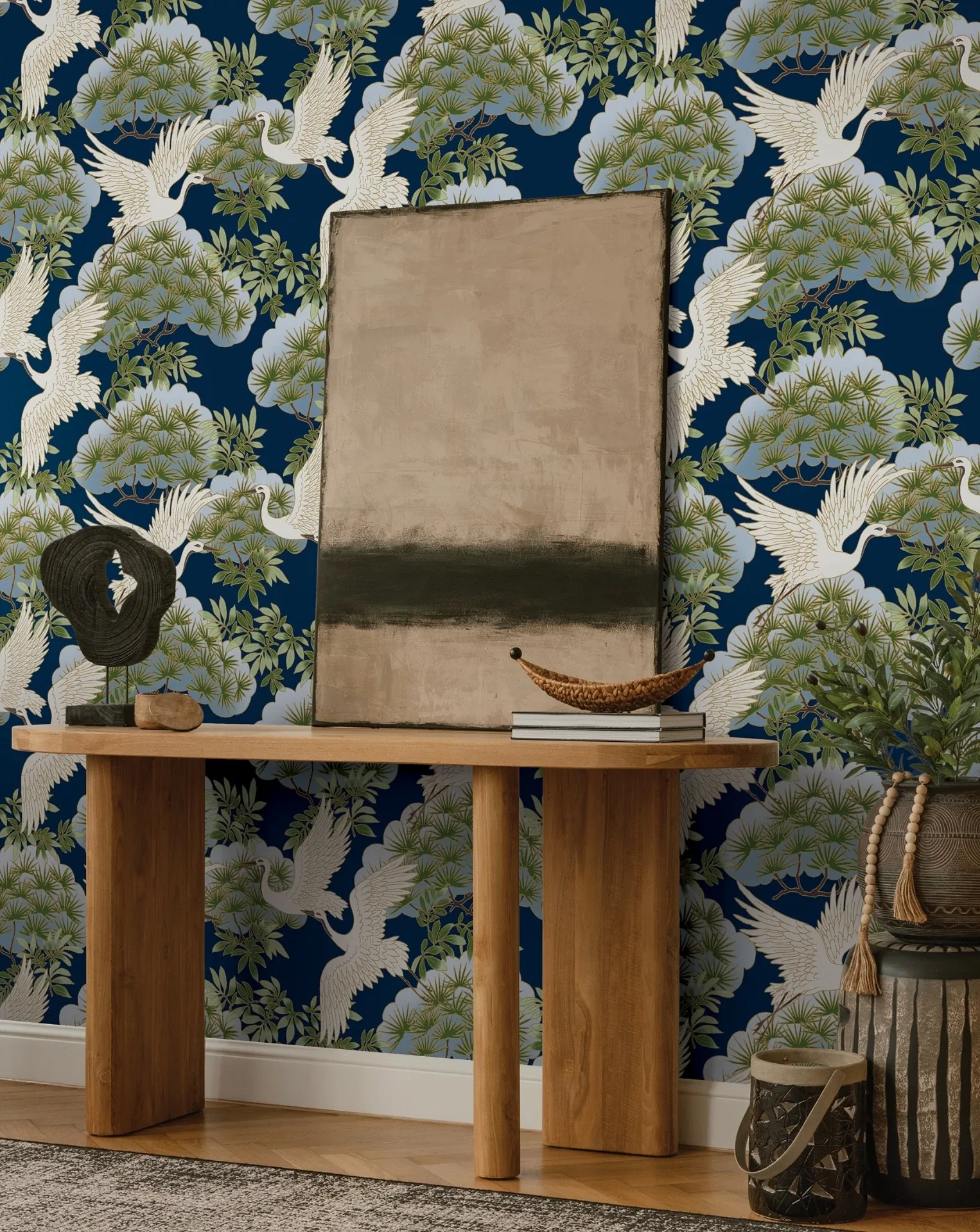 York Designer Series Sprig & Heron Navy Wallpaper | Wallpaper Twins York Designer Series Sprig & Heron Navy Wallpaper - SKU ZA8007