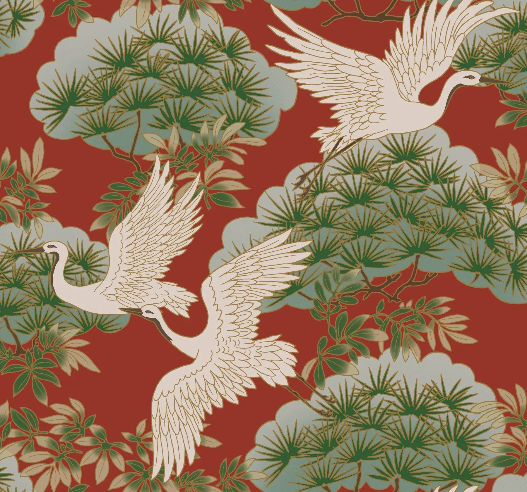 ZA8006 | Sprig & Heron Red Wallpaper