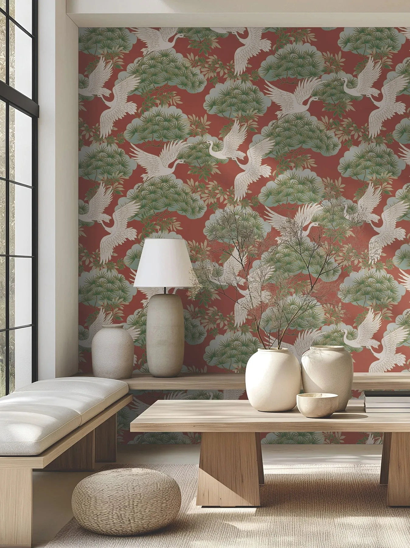 York Designer Series Sprig & Heron Red Wallpaper | Wallpaper Twins York Designer Series Sprig & Heron Red Wallpaper - SKU ZA8006