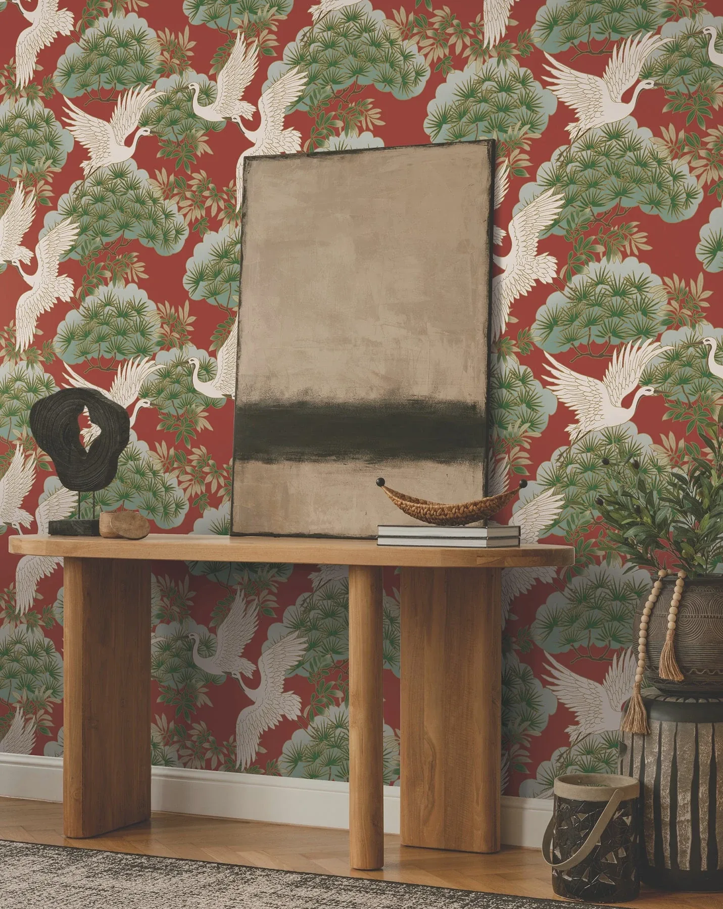 York Designer Series Sprig & Heron Red Wallpaper | Wallpaper Twins York Designer Series Sprig & Heron Red Wallpaper - SKU ZA8006
