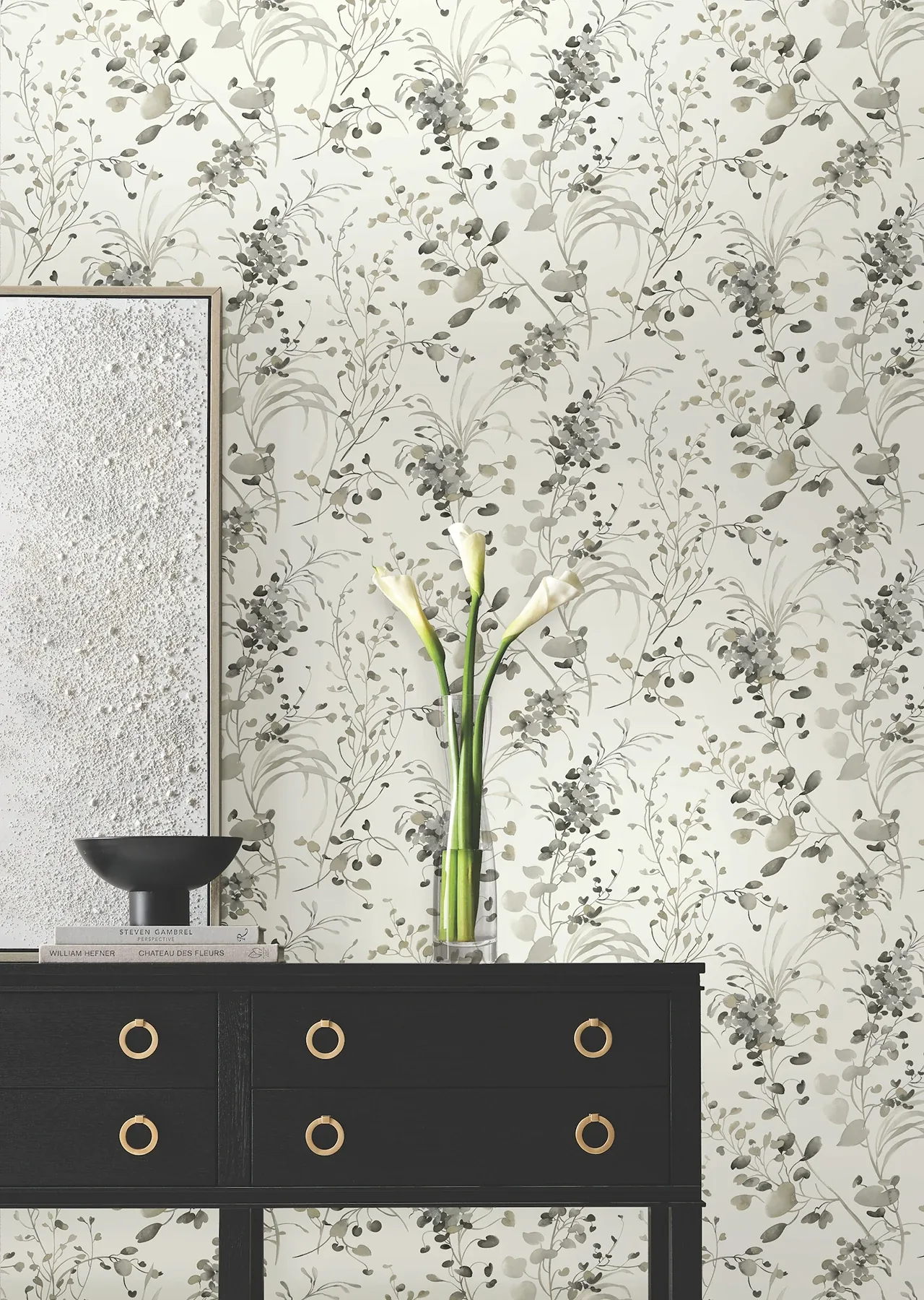 York Designer Series Spring Whispers Charcoal Wallpaper - SKU DF3342