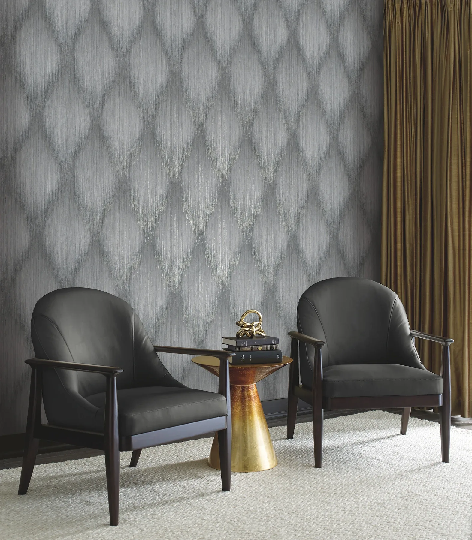 York Designer Series Starfall Pewter Metallic Ikat Wallpaper - SKU MA35804