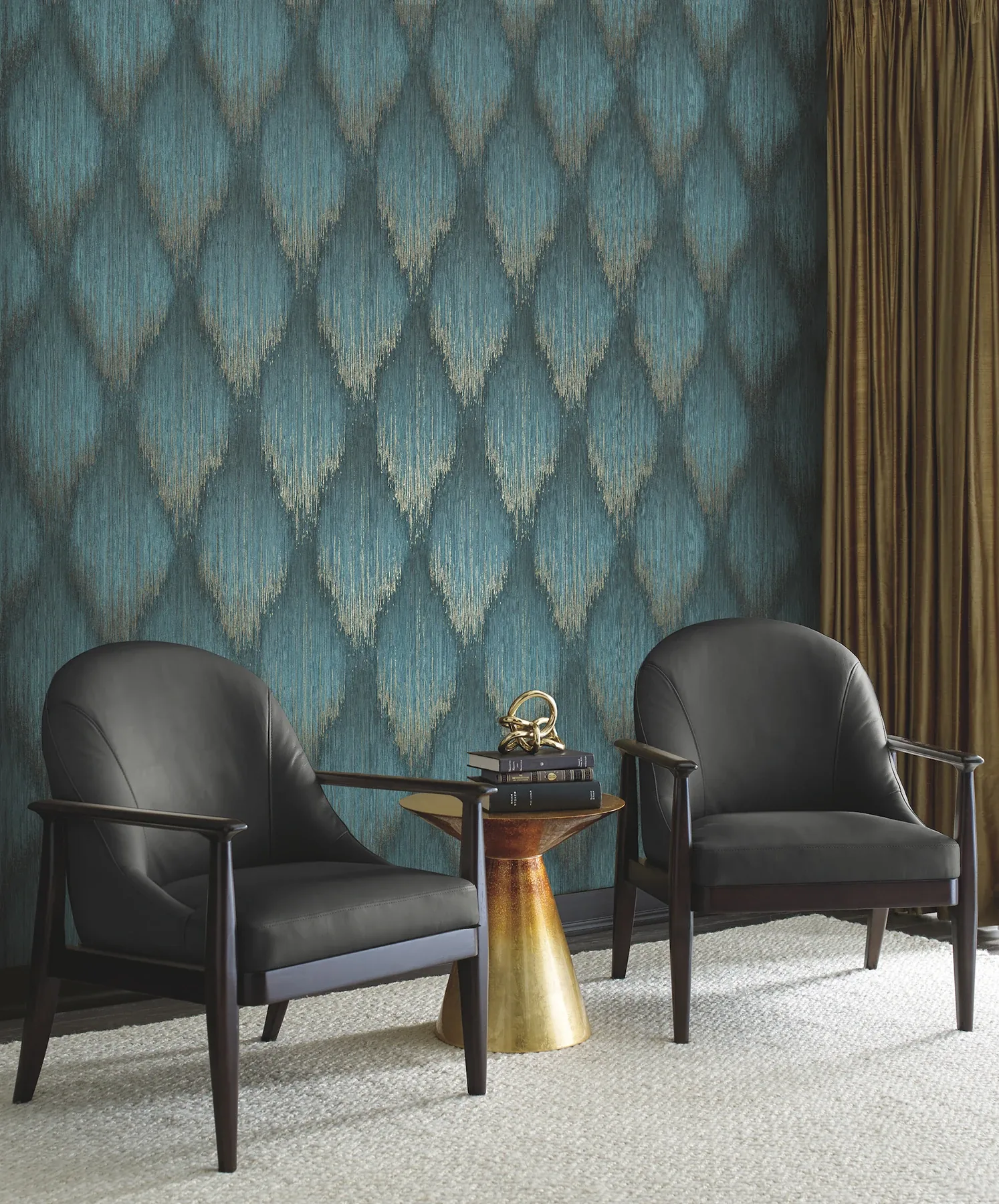 York Designer Series Starfall Teal Metallic Ikat Wallpaper - SKU MA35806